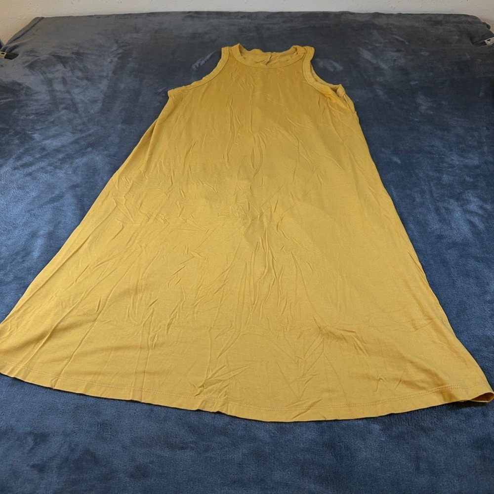 A New Day High Neck Swing Dress Womens Small Yellow Sleeveless Rayon Knit